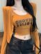Hot Girl Letter Print Inner Top with Small Suspenders and Long-Sleeve Cardigan for Women, New Winter Style, High-Waisted Short Two-Piece Set for Petite Figures