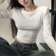 Trendy Rhinestone Shoulder Pad Base Shirt for Women, Spring New Korean Style Slim Fit Sexy Long-Sleeve T-Shirt for Petite Women