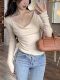 Pure and Alluring Off-The-Shoulder Long-Sleeve Soft Sweater for Women, New Autumn Style, Unique Versatile One-Shoulder Slim-Fit Knit Top