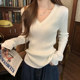 Casual and Versatile V-Neck Long-Sleeved Knitted Knitwear for Women, New Autumn and Winter Style, Korean Style, Slim Fit, Slimming Look Bottoming Knitwear