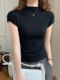 Pure Desire Style White Half-High Collar Ribbed T-Shirt for Women, Short-Sleeved, Summer New Korean Version, Slim Fit Stand-Up Collar Base Shirt