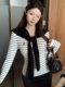 High-End Striped Long-Sleeved Knitted Sweater for Women, New Autumn Korean Style, Versatile Round-Neck Slim-Fit Sweater