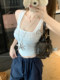 Hot Girl Style Metallic Embellished U-Neck Camisole for Early Spring, New Pure Desire Style Slim Fit Short Sleeveless Top