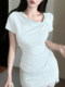 Elegant Twisted Collar White Short-Sleeve T-Shirt for Women, Summer New Design with Pleated Slim Fit and Unique Draped Collar Top