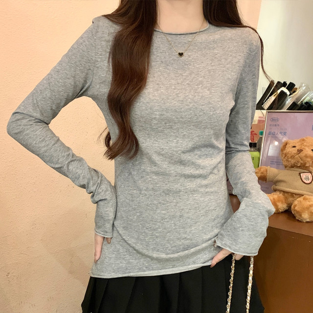 Chic Rolled-Edge Snowflake Cotton White Base Shirt for Women, 2026 Spring New Slim-Fit Sun-Protective Long-Sleeve Women's T-Shirt