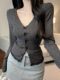 Pure Desire Style Lace Trim V-Neck Long-Sleeve Cardigan for Women, New Autumn Single-Breasted Sexy Slim-Fit Top