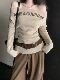 Hot Girl Style Off-Shoulder Top in Maillard Coffee Color with Belt, New Autumn and Winter Slim Fit Sexy Knitwear