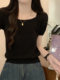 Casual and Versatile Square-Neck Short-Sleeved Knitwear for Women 2026 New Summer Korean Style Gray Casual Loose Short Top