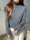 Slim-Fit Elegant Button Cuff Slit Design Knit Sweater for Women, New Autumn Half-Turtleneck Andy Velvet Base Sweater
