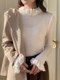 Chic Double-Layer Ruffled Stand-Up Collar Knit Sweater for Women, Suitable for Layering in Autumn and Winter, Slim Fit with Ruffled Edges, Long-Sleeved Sweater for Women, Trendy