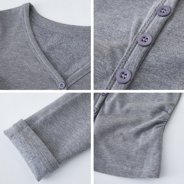 Trendy Pure Desire Style Deep V-Neck Single-Breasted Warm Brushed Long-Sleeve T-Shirt for Women, Winter Hot Girl Ruched Waist-Cinching Base Shirt for Women