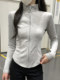 Fishbone Line Slimming Stand-Up Collar Long-Sleeve Zipper Jacket for Women, Early Autumn New Design with Curved Hem, Slim-Fit Cardigan