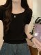 Basic High-End Gray Square-Neck Short-Sleeved Knit Top for Women, New Summer Korean Style Loose Casual Sweater for Petite Women