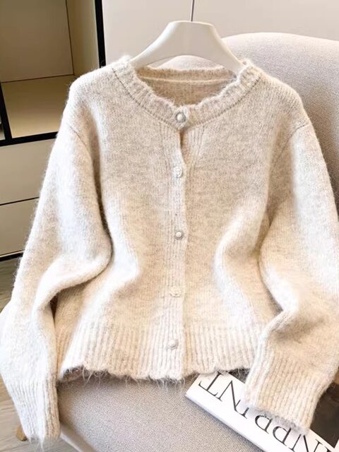 Gentle and Soft Purple Long-Sleeved Knitted Cardigan for Women, Autumn and Winter New Korean Style Fashionable Casual Sweater Jacket