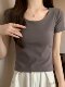 Petite Round-Neck Regular Shoulder High-End Gray T-Shirt for Women, Short-Sleeved, New Summer Korean Style, Slim-Fit, High-Waisted, Stretchy Base Shirt