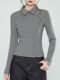 Casual Style Polo Collar Long-Sleeved T-Shirt for Women 2025 Winter New High-End Gray Fishbone Design Slim-Fitting Top