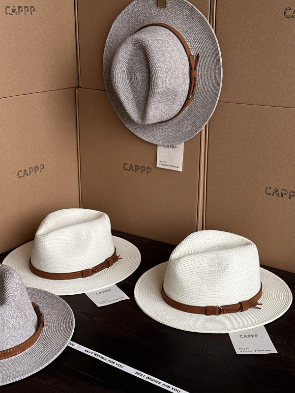 Cappp Straw Hat Spring and Summer New Style Jazz Hat Fedora Vacation Beach Versatile Casual Panama Hat Flat Brim Hat