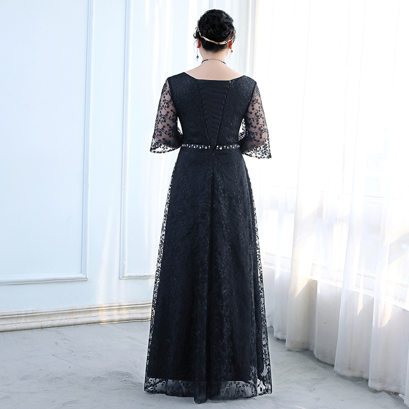 2020 mùa xuân của phụ nữ New Hiện Thin Đen Big Fat Kích Mm Evening dress niên váy tiệc dài Đen 200 Pounds Tăng