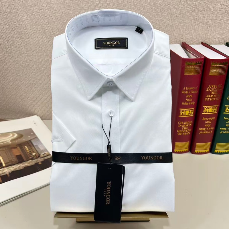 [100% Cotton, No Ironing Required] Youngor's New Summer Men's Short-Sleeved Shirt, Business Casual Loose Shirt 16384Bja