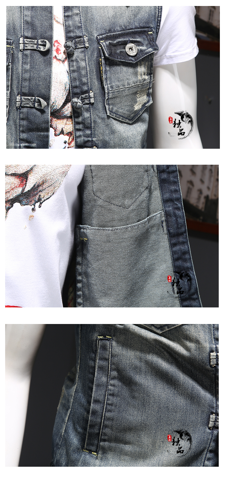 Đầu máy Harley đứng cổ áo vest nam thời trang châu Âu và Mỹ cỡ lớn cưỡi vest ngoài trời denim vest mỏng shop thời trang nam