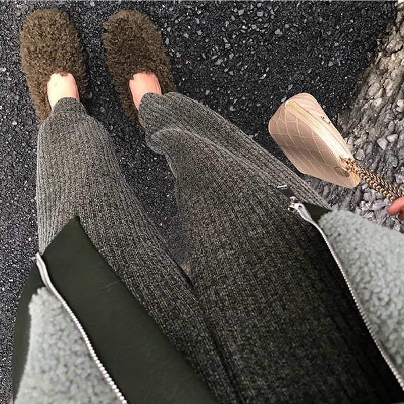 Pregnant women's trousers fall and winter outerwear plus velvet thick knit warm all-match loose casual bundle feet harem nine points spring and autumn