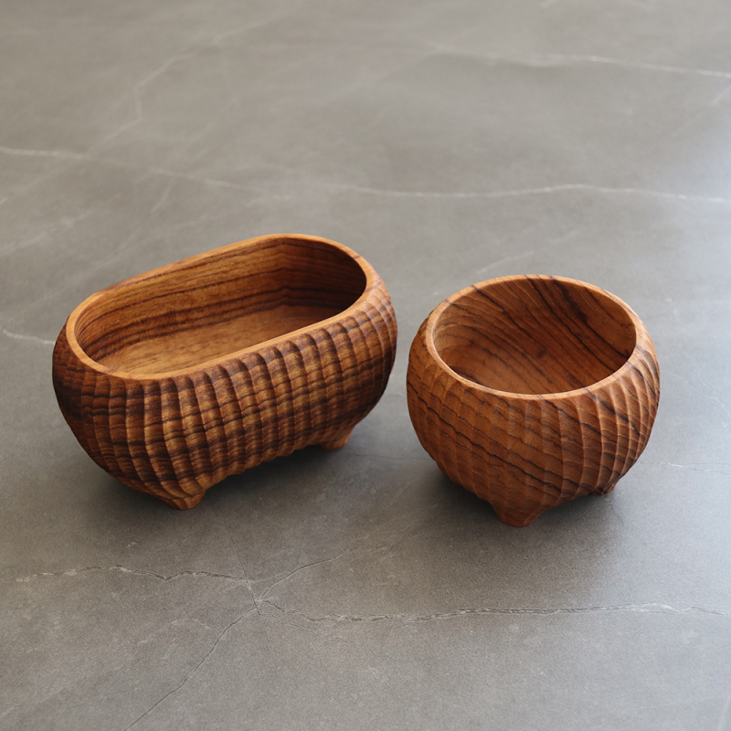 Mingyuan Original Design Wooden Crafts, Hand-Carved Teak Bowls, Mini Chubby and Tall and Strong