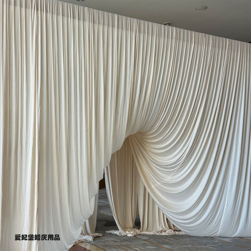 Cream-Colored Encrypted Wedding Drapes, Champagne-Colored Stage Background Fabric, Stretch Fabric, Wedding Drapes, Decorative Fabric, Curtain Fabric