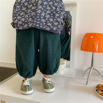 Boy 2022 Summer new pure colour cotton linen lanterns Seven Pants Women Baby Foreign Air Loose Broadleg 89 Pants