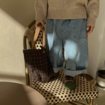 Muchenjia 2021 boys autumn clothes new cotton light color jeans small children Mori loose straight ankle-length pants