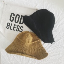 Childrens autumn new Korean solid color thick line hat female baby fisherman hat wool hat boy basin hat knitted hat