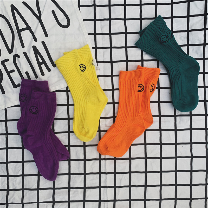 Baby Spring Summer New Candy Multicolored Bubble Socks for men and women Children's pure colour curls in cylinder socks Children smiling face Chaoters