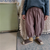 Boy 2021 new autumn floral cotton blossom pants small child forest style Foreign style wide leg ankle-length pants slacks