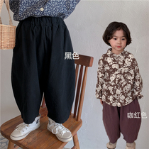 Boy 2022 new spring autumn pure colour cotton linen light cage pants for children Mori retro wide leg 90% pants casual pants