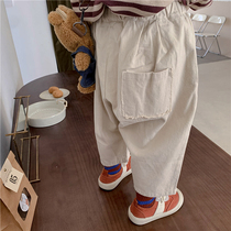 Boy 2021 new autumn solid color cotton straight pants small children simple foreign style wide leg pants straight ankle-length pants