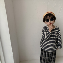 Muchen home 21 boys spring clothes new cotton stripes long sleeve T-shirt childrens Mori vintage coat base shirt