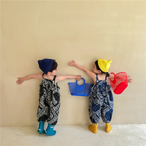 Boy 2021 summer new floral pants female baby Mori suspenders