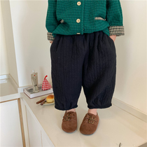 Boy 2022 new autumn clothing pure colour full cotton light cage pants female baby son Department foreign air broadleg 90% pants casual pants
