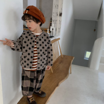 Muchenjia 2021 boys new spring clothing cotton round Polo point coat small childrens Forest style foreign coat open Sun Korea