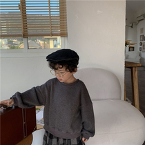 Muchen home 2021 spring new boy solid color cotton clothes small childrens forest loose round neck coat