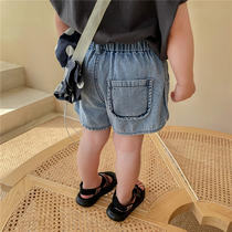 Boy 2021 summer new solid color cotton light denim shorts small casual hot pants beach pants