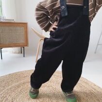 Boy 2020 new autumn winter corduroy back belt pants small child son casual pants baby Foreign style wide leg pants Han