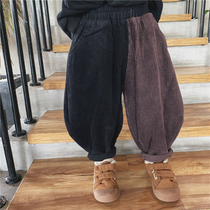 Boy 2021 new autumn corduroy wide leg pants small childrens Mori color color AB pants female baby lantern ankle-length pants