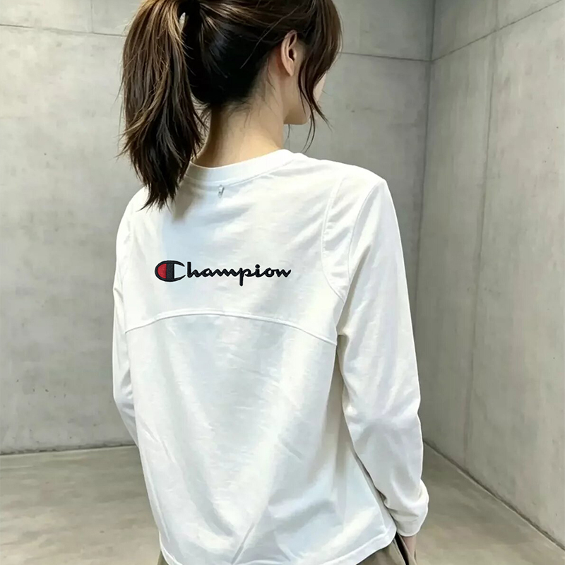 Japanese Trendy Brand Champion Autumn Design White Embroidered Long-Sleeve T-Shirt for Women, Loose Casual Inner Layer Top Japanese Trendy Brand Champion Autumn Design White Embroidered Long-Sleeve T-Shirt for Women, Loose Casual Inner Layer Top