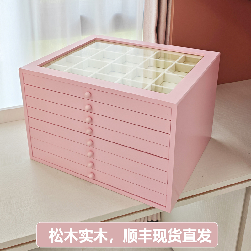 Solid Wood Large-Capacity Jewelry Box, Hairpin and Hair Accessory Storage Cabinet, Twoi Internet-Famous Baby Hairpin Display Cabinet