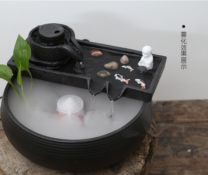 Mới của Trung Quốc gốm đồ trang trí nước bể cá văn phòng máy tính để bàn đài phun nước phòng khách gió bánh xe nước may mắn tạo độ ẩm zen