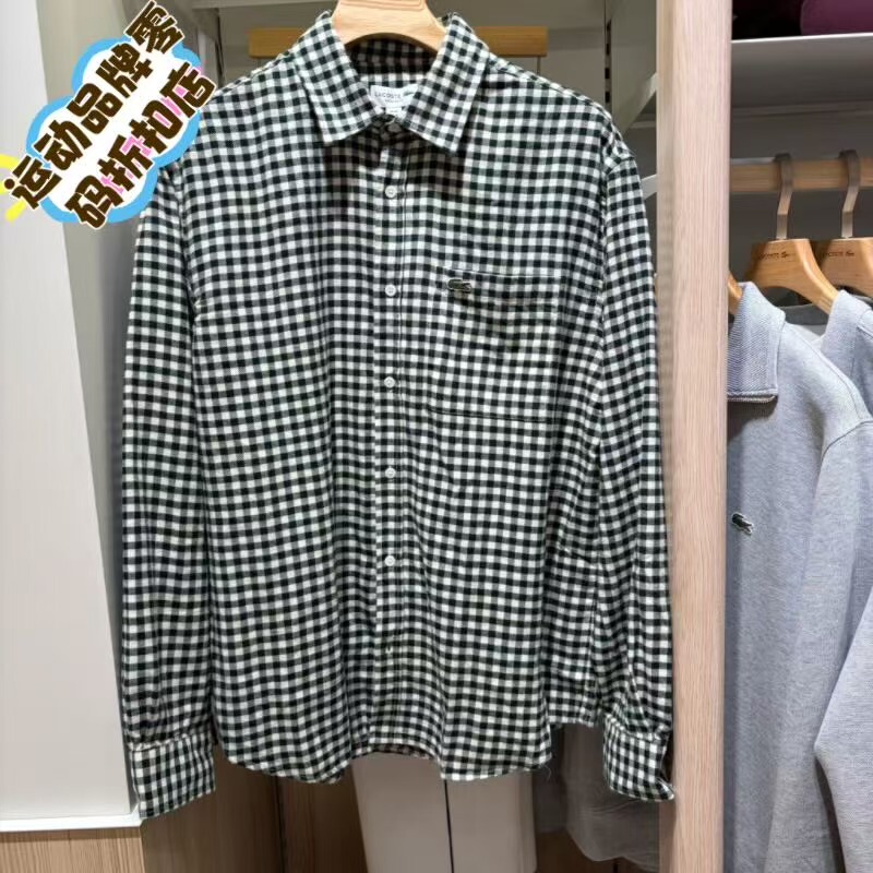 Lacoste French Crocodile 2026 Autumn New Men's Fashionable Casual Plaid Long-Sleeved Shirt Ch3582