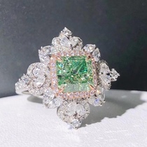 Artificial green diamond ring 18K gold custom artificial color diamond blue diamond pink diamond earrings ins necklace cultivation gem pendant