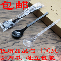 New disposable spoon black transparent long handle round head spoon ice cream scoop pudding milkshake spoon