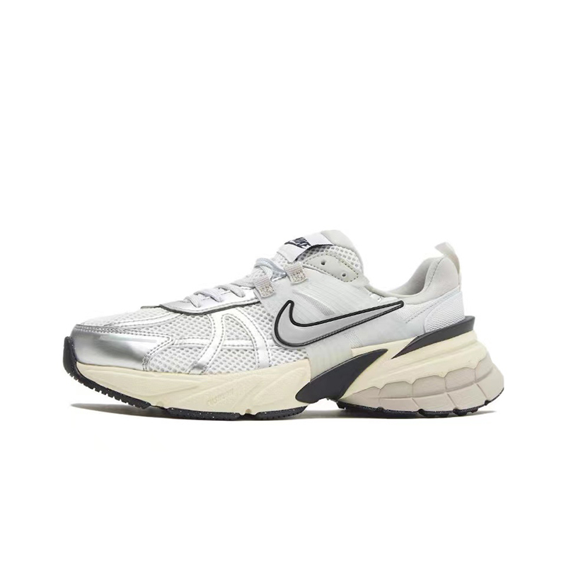 Nike V2K Run Runtekk White and Silver Shock-Absorbing Anti-Slip Retro Dad Running Shoes Fd0736-100