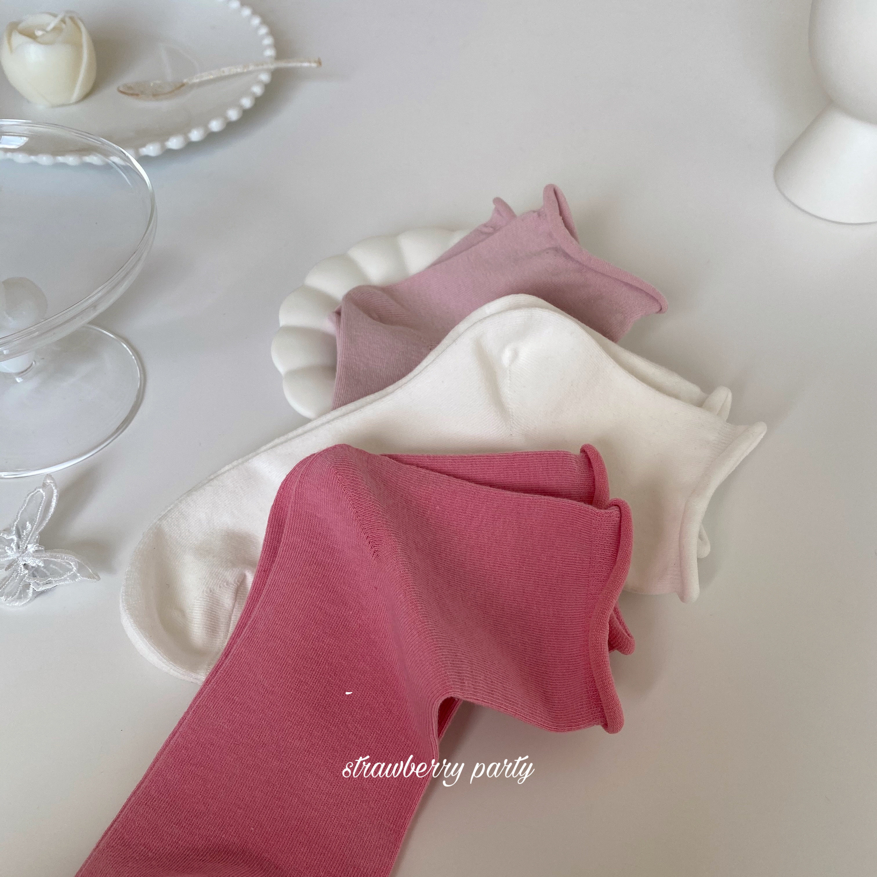 3 pieces of puff milk oil color series curbside midcylinder pine mouth pure cotton socks female base 100 lap pure color short socks